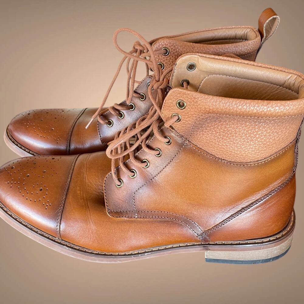 Men's LA MILANO Alan II Cognac Leather Lace Up Boots One Repairable Flaw